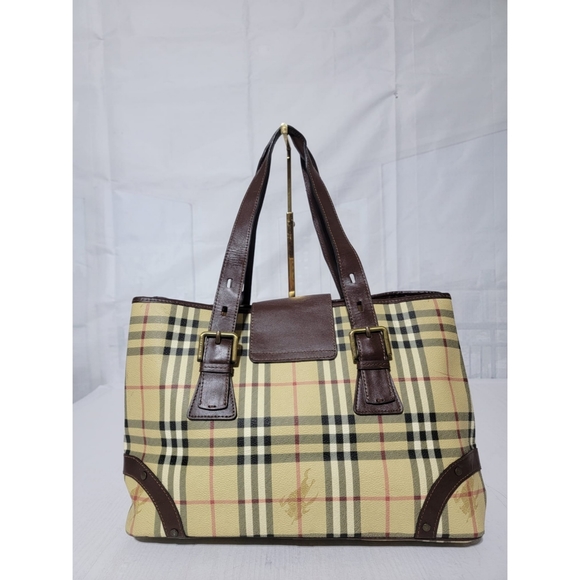 Authetic Burberry Beige/Brown Haymarket Check Coated Canvas And Leather … - Picture 3 of 11